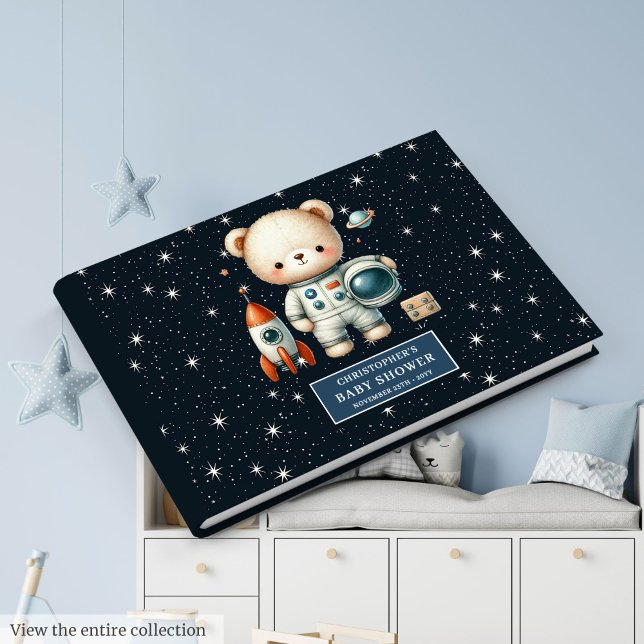 Livre d'invité personnalisé Teddy Bear Astronaut (Personalized Baby Guest Book Teddy Bear Astronaut)