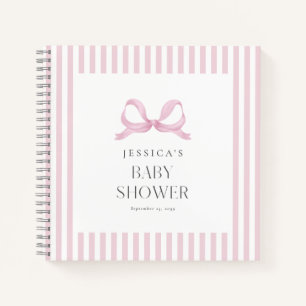 Livre d'invité Preppy Pink Striped Bow Baby shower