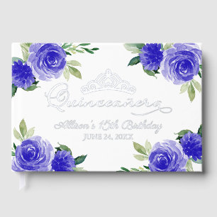 Livre d'invité Quinceanera Floral bleu foncé