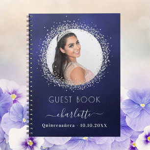 Livre d'invité Quinceanera marine bleu argent phot