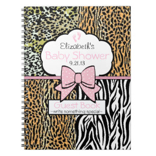 Livre d'invité rose de baby shower de safari