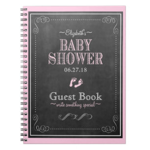Livre d'invité rose de baby shower d'empreintes de