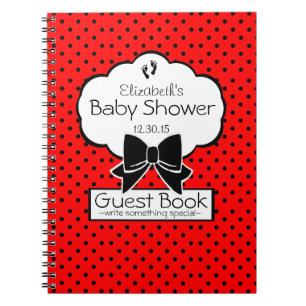 Livre d'invité rouge et noir de baby shower de