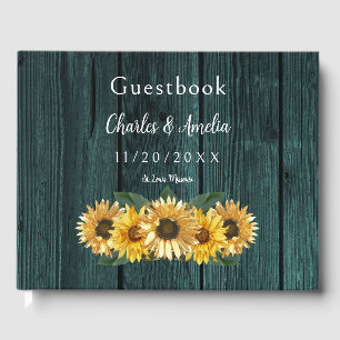 Livre d'invité Rustic Turquoise Mariage Sunflower