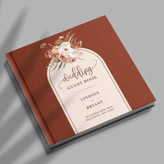 Livre d'invité Rustique Pampas Pampas Grass Boho F (Rustic Copper Pampas Grass Boho Floral Guest Book)