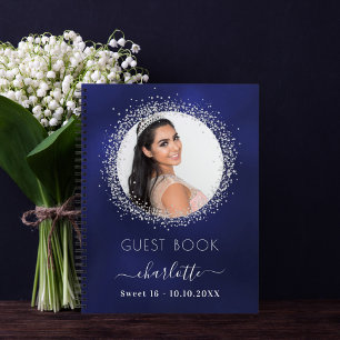Livre d'invité Sweet 16 marine bleu argent photo