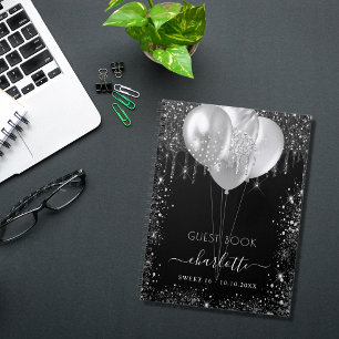 Livre d'invité Sweet 16 noir argent nom de parties