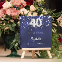 Livre d'invités 40e anniversaire marine bleu argen