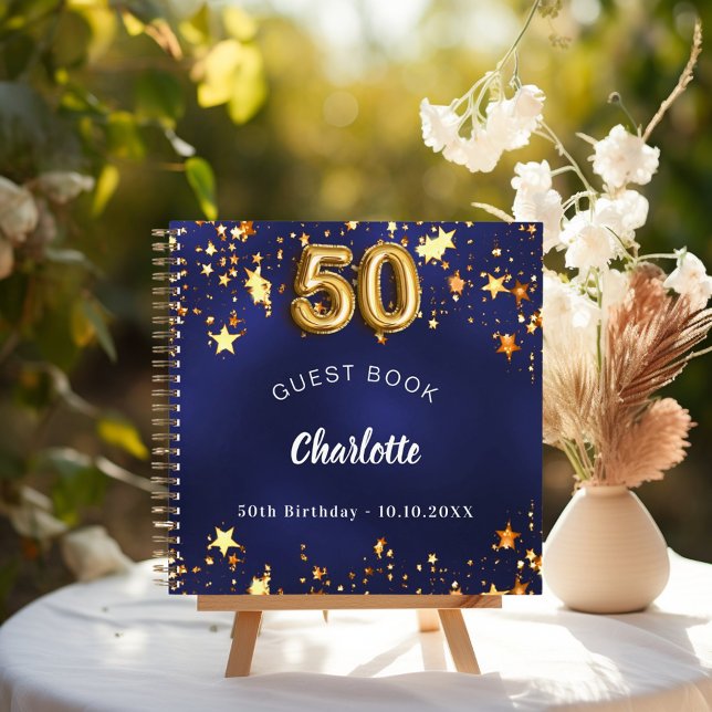 Livre d'invités 50e anniversaire marine bleu or ét (Créateur téléchargé)