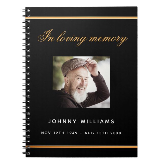 Livre d'invités funérailles mémorial noir or photo (Devant)