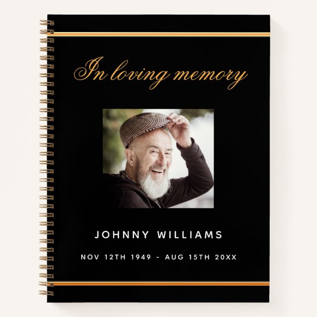 Livre d'invités funérailles mémorial noir or photo (Devant)