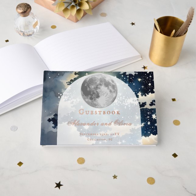 Livre d'invités Lunn Night Sky Mariage Foil (Recto ouvert)
