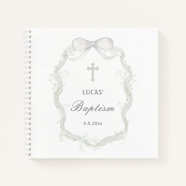 Livre d'invités White Ribbon Baby's Breath Baptism (Devant)
