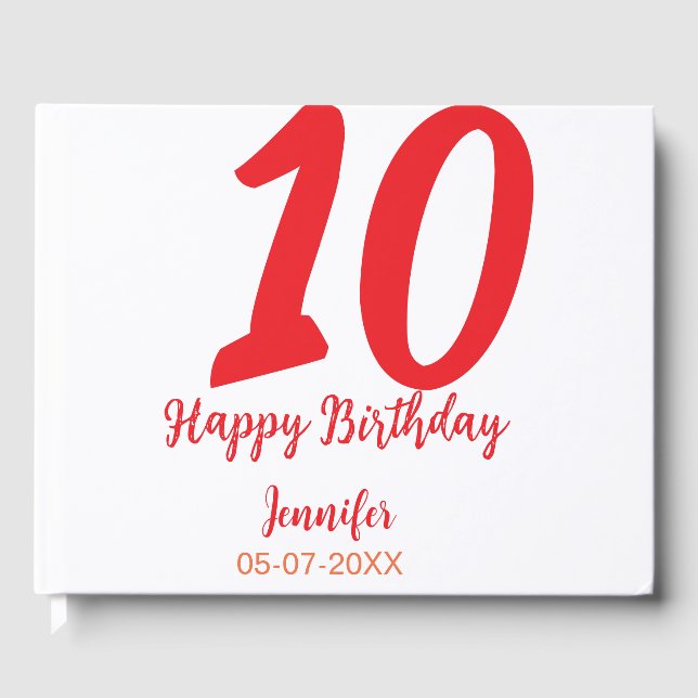 Livre D'or 10e anniversaire ajouter nom date année rouge modè (Recto)
