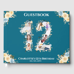 Livre D'or 12e anniversaire Photo Collage Fleur Jaune Turquoi
