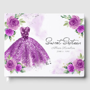Livre d'or 16 ans Fleur robe argent violet