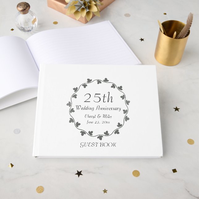 Livre D'or 25e anniversaire du Mariage d'argent Ivy Wreath (Recto ouvert)
