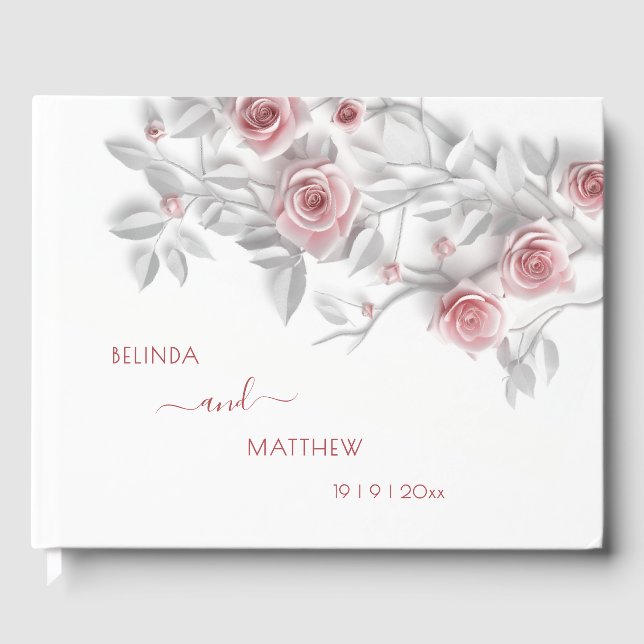 Livre D'or 3D  Blush Pink Gray Roses | Wedding (Recto)