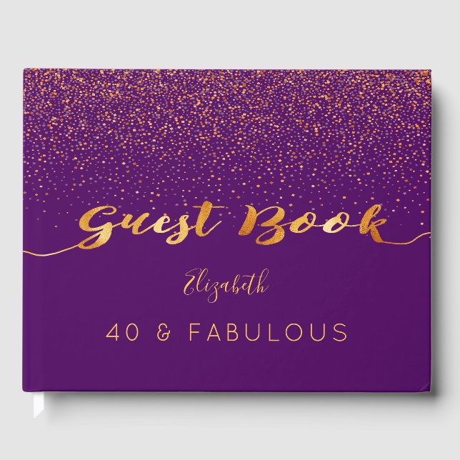Livre D'or 40 Fabuleux anniversaire confetti en or violet (Recto)