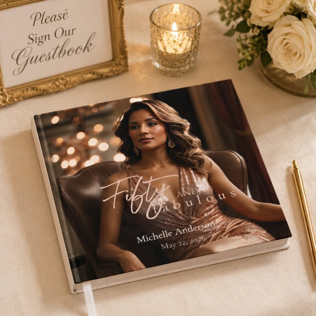 Livre d'or 50 ans Rose Gold pour invités (Elegant rose gold guest book for capturing heartfelt 50th birthday memories.)