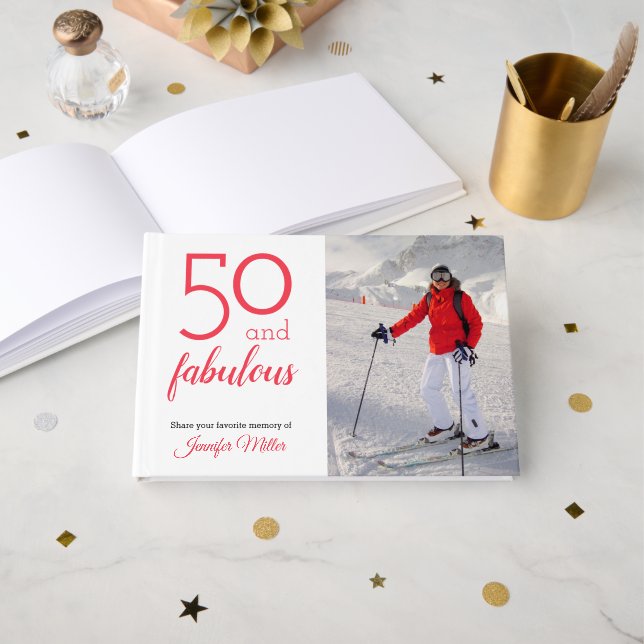 Livre D'or 50 et fabuleux, votre photo et nom 50e anniversair (Recto ouvert)
