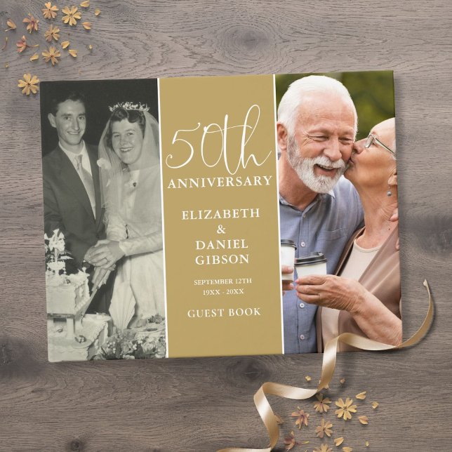 Livre D'or 50e anniversaire de mariage Anniversaire d'or 2 Ph (50th Wedding Golden Anniversary 2 Photo Guest Book)