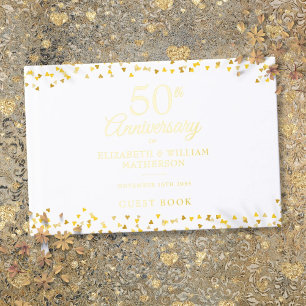 Livre D'or 50e anniversaire de Mariage Gold Hearts Confetti