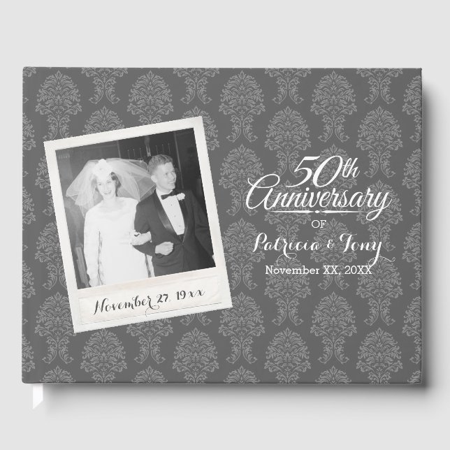 Livre D'or 50e anniversaire de Mariage Motif de Damas photo (Recto)