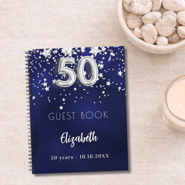 Livre d'or 50e anniversaire étoiles argentées bleu (Créateur téléchargé)