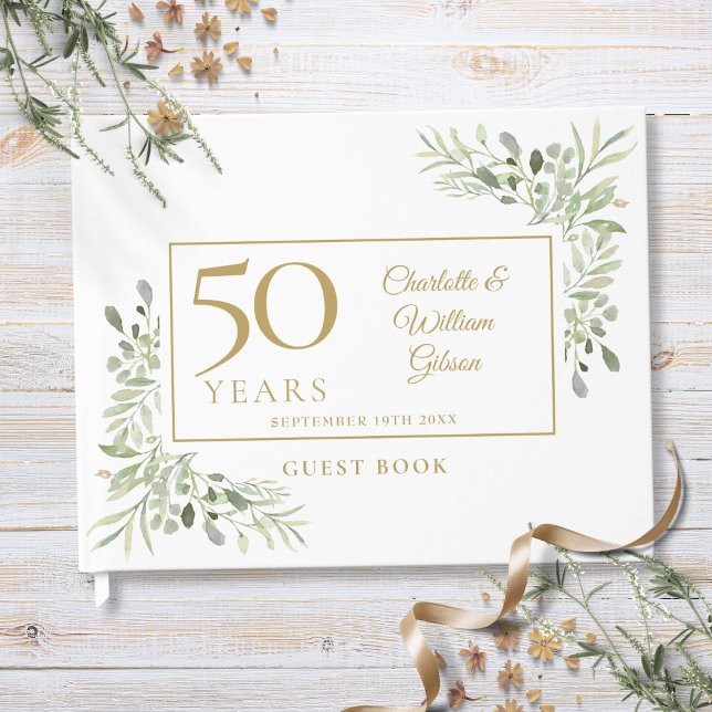 Livre D'or 50e anniversaire Mariage d'or Verdure (50th Golden Wedding Anniversary Greenery Guest Book)