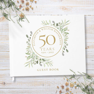 Livre D'or 50e anniversaire Mariage or verdure aquarelle