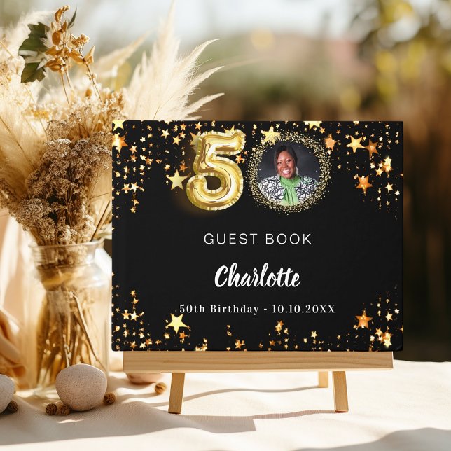 Livre D'or 50e anniversaire noir étoiles d'or photo (Créateur téléchargé)