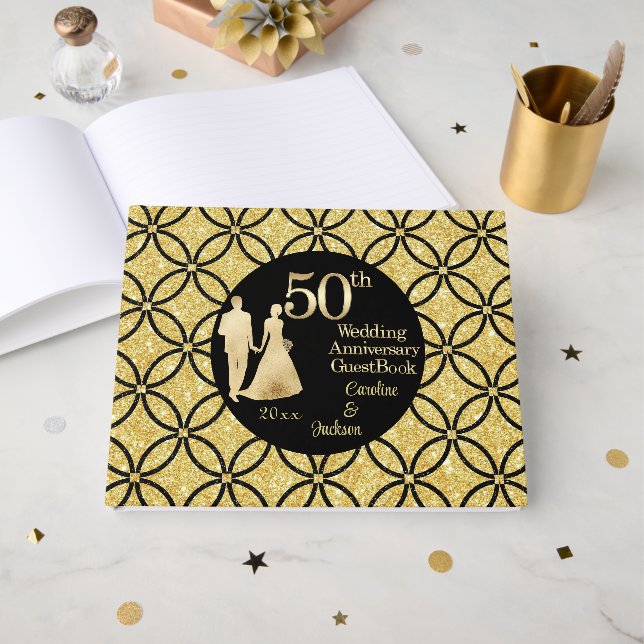 Livre D'or 50e Couple d'or Parties scintillant Mariage Annive (Recto ouvert)