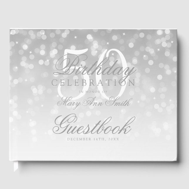 Livre d'or 50th Birthday Silver Bokeh Sparkle Ligh (Recto)