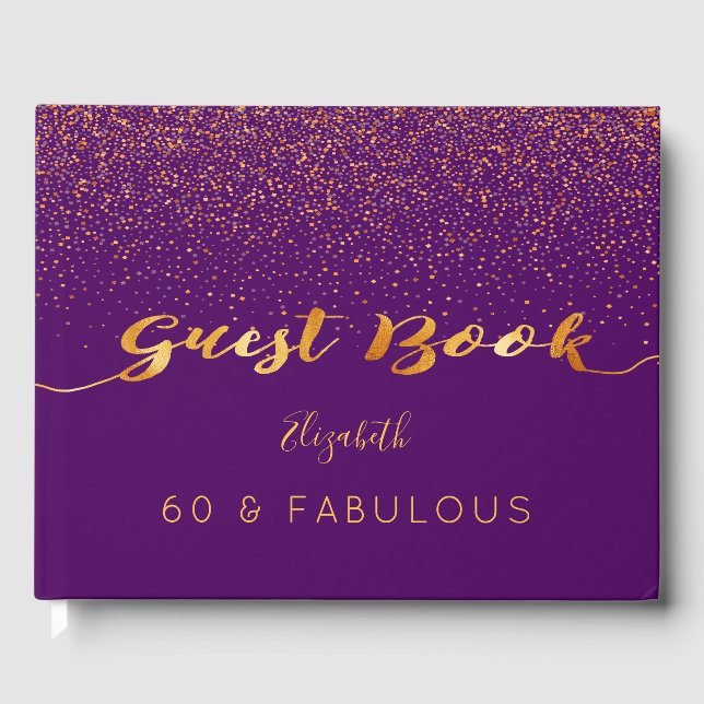 Livre D'or 60 Fabuleux anniversaire confetti en or violet (Recto)