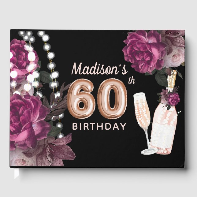 Livre D'or 60e anniversaire de luxe Vin Rose personnalisé (Recto)
