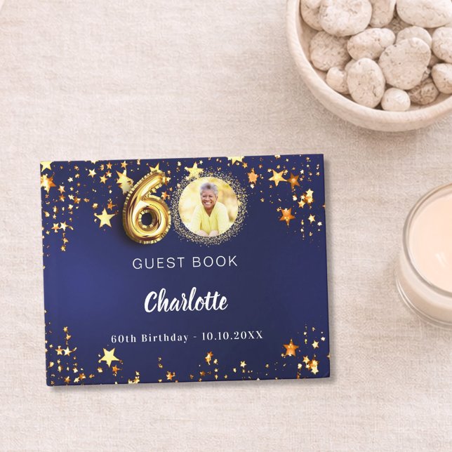 Livre D'or 60e anniversaire marine bleu or étoiles photo (Créateur téléchargé)
