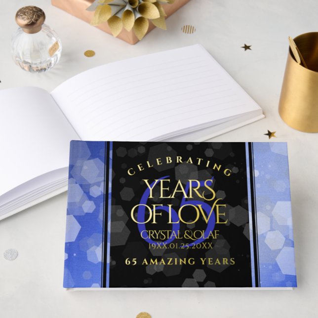 Livre D'or 65e anniversaire de l'élégant Mariage Blue Sapphir (Elegant 65th Blue Sapphire Wedding Anniversary Foil Guest Book Cover Photo)