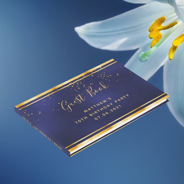 Livre D'or 70e anniversaire fête confetti en or bleu foncé (Créateur téléchargé)