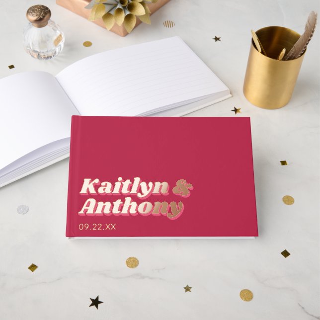 Livre D'or 70's Retro Super Viva Magenta Mariage (Recto ouvert)