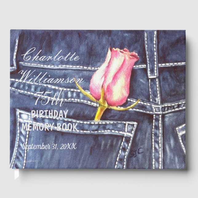 Livre D'or 75e Rose rose Floral souvenir d'anniversaire (Recto)