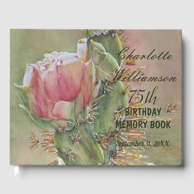 Livre D'or 75ème Peach Cactus Floral Anniversaire Mémoire (Recto)