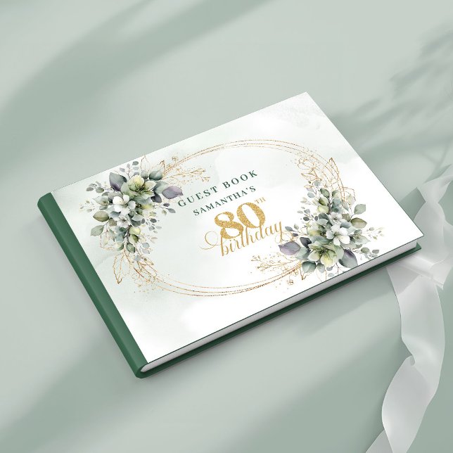 Livre d'or 80e anniversaire Feuillage de verdure r (Rustic Greenery Foliage 80th Birthday Guest Book)