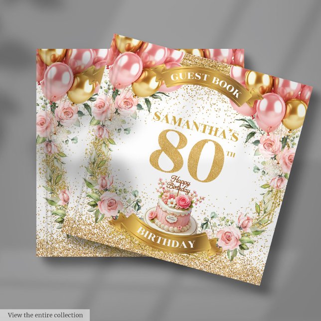 Livre D'or 80e anniversaire Floral Guest Book Boho Balloon (80th Birthday Floral Guest Book Boho Balloon )