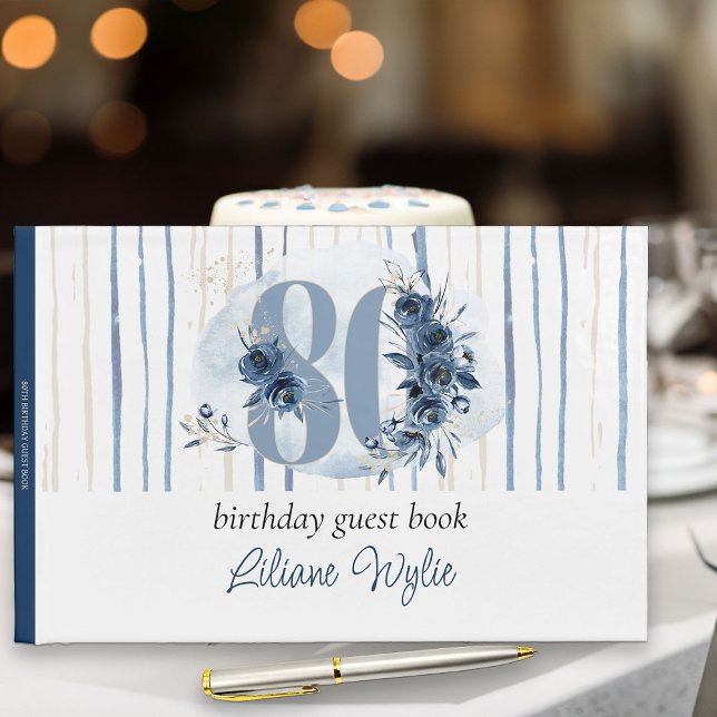 Livre D'or 80e anniversaire Floral Numéro Côte Bleu (80th Birthday Guest Book from my Floral Number Milestone Birthday Collection)