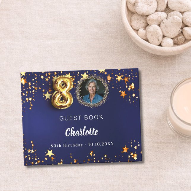 Livre D'or 80e anniversaire marine bleu or étoiles photo (Créateur téléchargé)