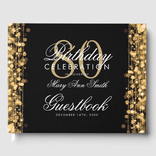 Livre d'or 80th Birthday Party Sparkles Gold (Recto)