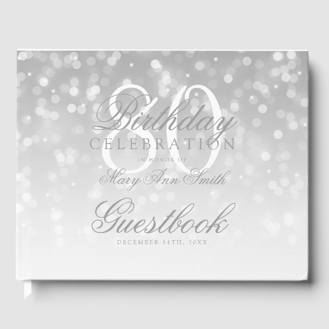 Livre d'or 80th Birthday Silver Bokeh Sparkle Ligh (Recto)