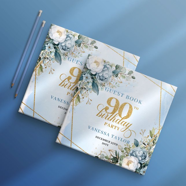 Livre d'or 90 ans Cherished Light Blue Gold (Cherished Light Blue Gold 90th Birthday Guest Book)