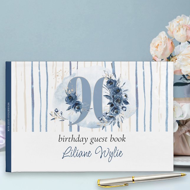 Livre D'or 90e anniversaire Floral Numéro Côte Bleu (90th Birthday Party Guest Book from my Floral Number Birthday Party Collection)